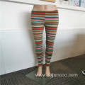 Thickened Stripes Brushed Polyester Indoor Warm Leggings